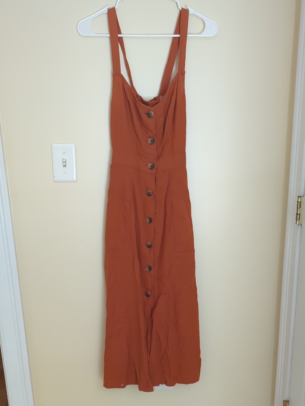 a.n.a Rust Orange/ Dusty Rose Button-Front Dress with Straps